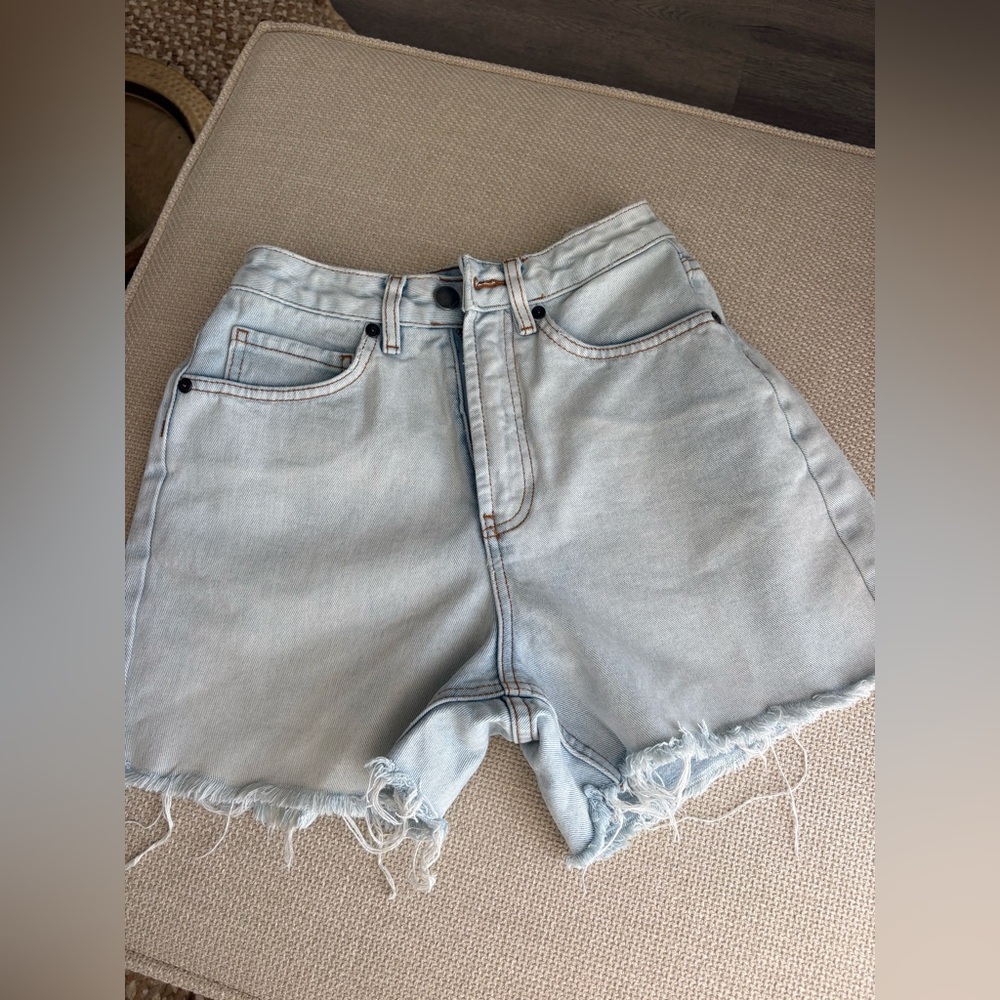 Billabong Light Blue High-Waist Frayed Denim Shorts